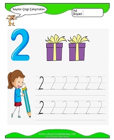 2 Rakamı Çizgi Çalışmaları Çalışma Sayfaları
